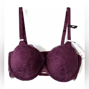 Dkny Superior Lace Underwire Balconette Bra 34B. -Berry-